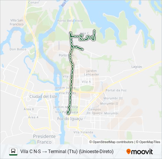 Mapa da linha 0101-0102 VILA C NORTE - VILA C SUL de ônibus