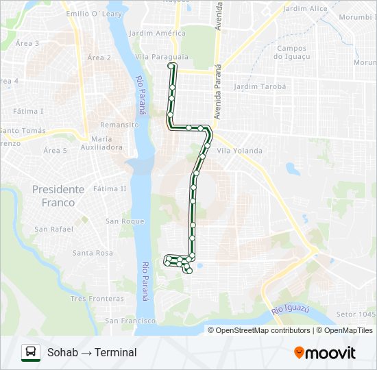 Mapa da linha 0110 SOHAB-M3 de ônibus