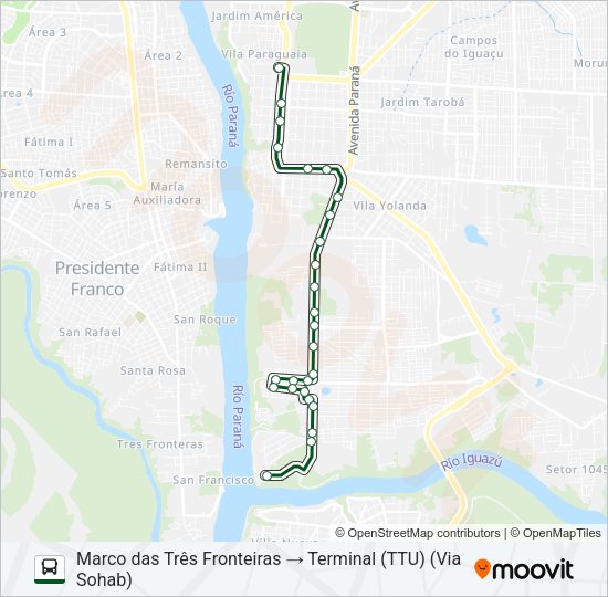 Mapa da linha 0110 SOHAB-M3 de ônibus
