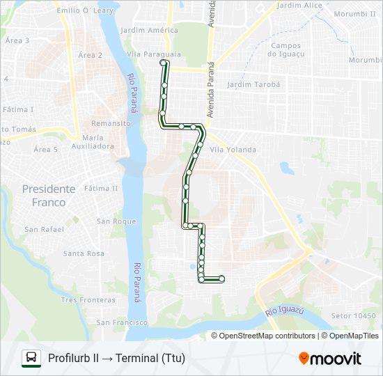 Mapa da linha 0117 PROFILURB II de ônibus