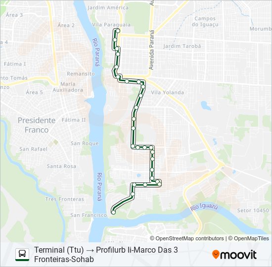 Mapa da linha 0117 PROFILURB II de ônibus