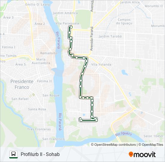 Mapa da linha 0117 PROFILURB II de ônibus