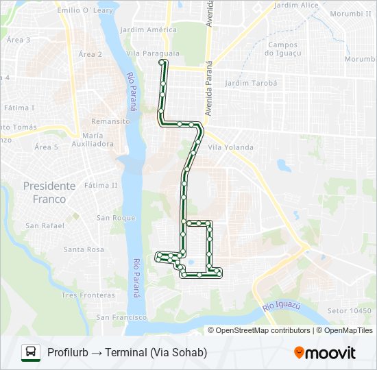 Mapa da linha 0117 PROFILURB II de ônibus