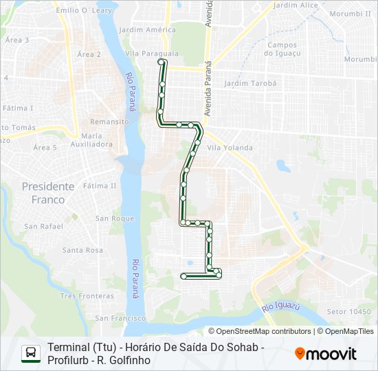 Mapa da linha 0117 PROFILURB II de ônibus