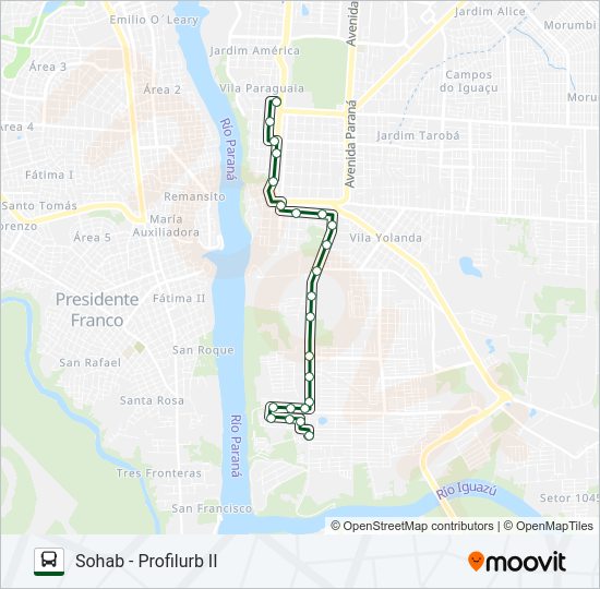 Mapa da linha 0117 PROFILURB II de ônibus