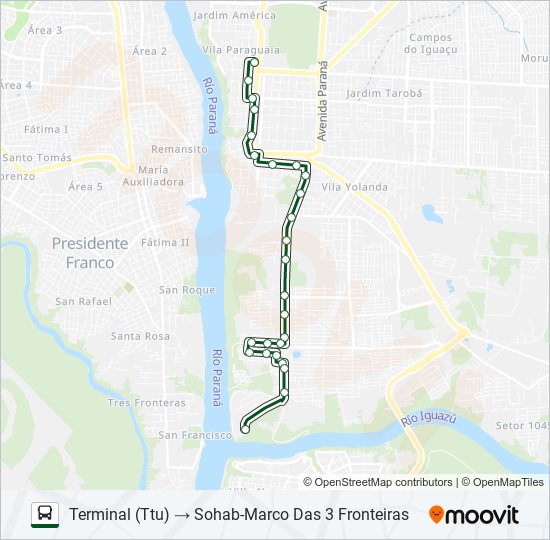 Mapa da linha 0117 PROFILURB II de ônibus