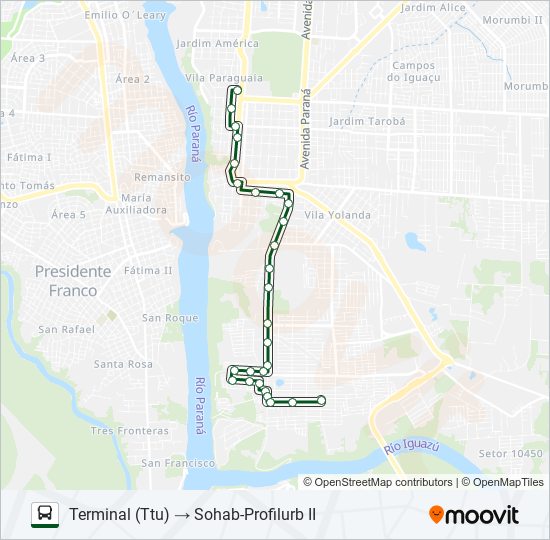 Mapa da linha 0117 PROFILURB II de ônibus