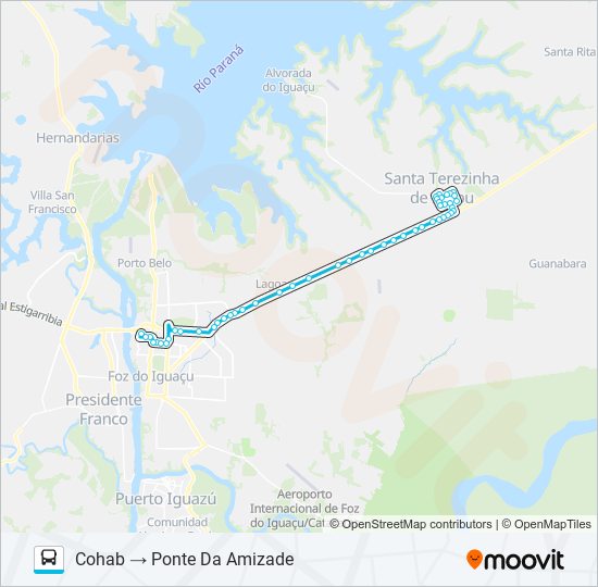 Mapa da linha 440 FOZ DO IGUAÇU (PONTE) / SANTA TEREZINHA DE ITAIPU (COHAB) de ônibus