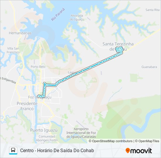 Mapa da linha 400 FOZ DO IGUAÇU (CENTRO) / SANTA TEREZINHA DE ITAIPU (COHAB) de ônibus