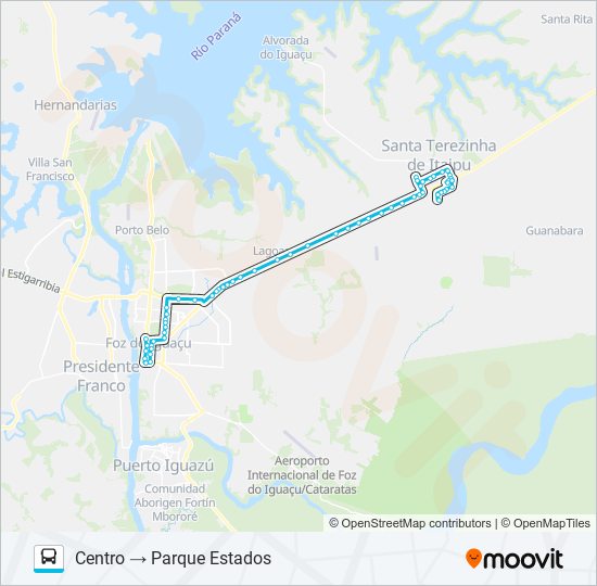 460 FOZ DO IGUAÇU (CENTRO) / SANTA TEREZINHA DE ITAIPU (PQ ESTADOS) bus Line Map