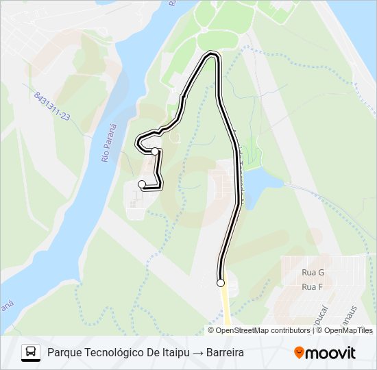 Mapa da linha 001 PARQUE TECNOLÓGICO DE ITAIPU / BARREIRA de ônibus