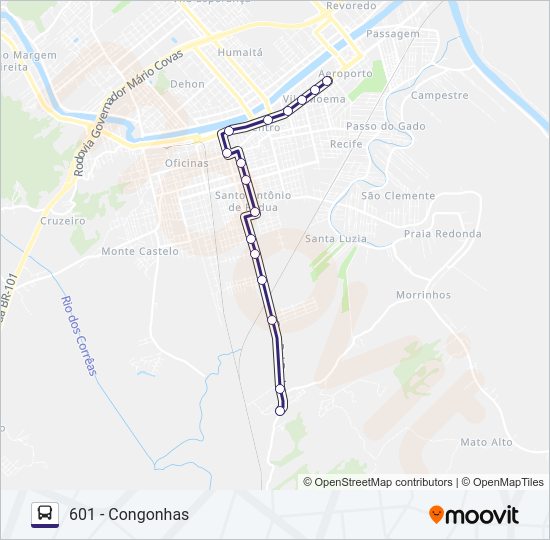Mapa da linha 601 CONGONHAS de ônibus