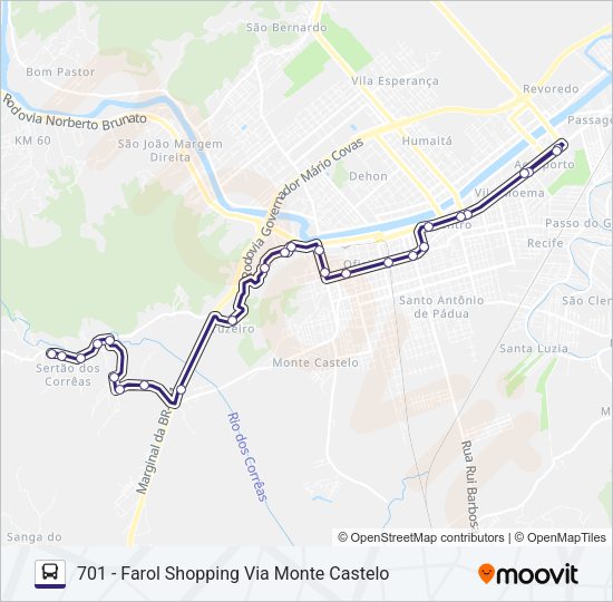 Mapa da linha 701 SERTÃO DOS CORRÊAS de ônibus