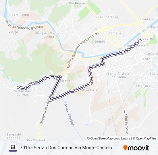 Mapa da linha 701 SERTÃO DOS CORRÊAS de ônibus