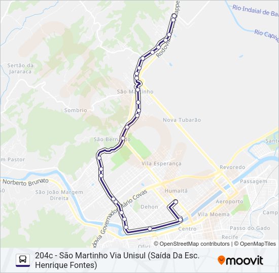 Mapa da linha 204 SÃO MARTINHO VIA UNISUL de ônibus