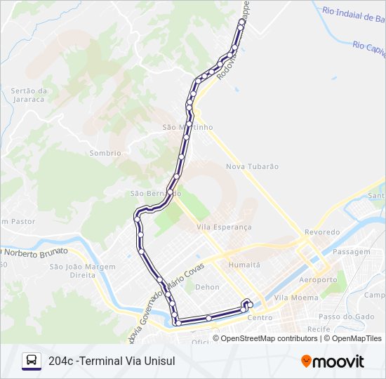 Mapa da linha 204 SÃO MARTINHO VIA UNISUL de ônibus