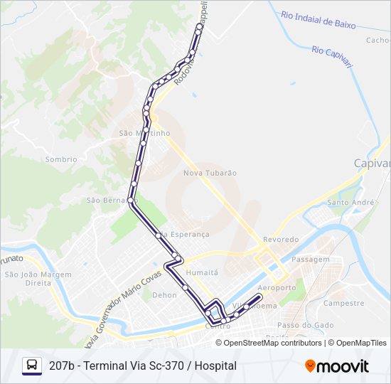 Mapa da linha 207 SÃO MARTINHO VIA SC-370 de ônibus