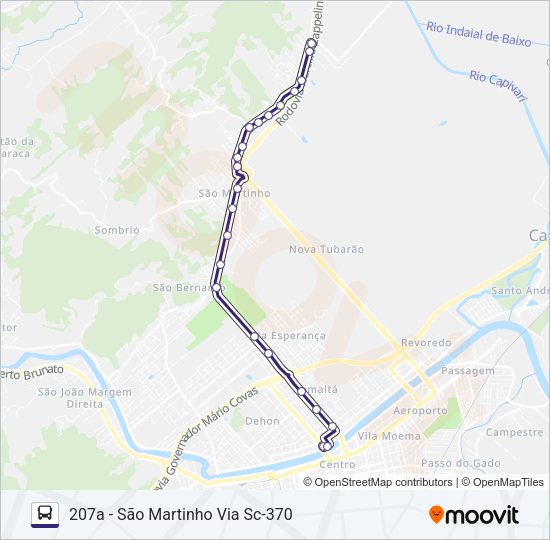 Mapa da linha 207 SÃO MARTINHO VIA SC-370 de ônibus