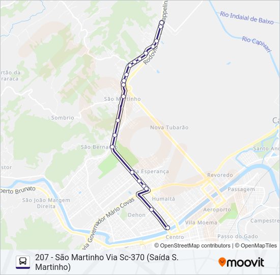 Mapa da linha 207 SÃO MARTINHO VIA SC-370 de ônibus