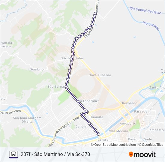Mapa da linha 207 SÃO MARTINHO VIA SC-370 de ônibus