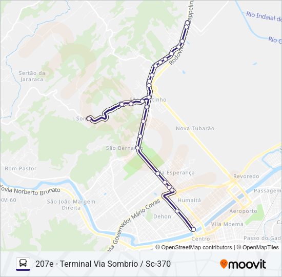 Mapa da linha 207 SÃO MARTINHO VIA SC-370 de ônibus