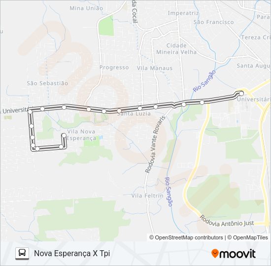 Mapa da linha 0303 NOVA ESPERANÇA /LOTEAMENTO CECHINEL de ônibus