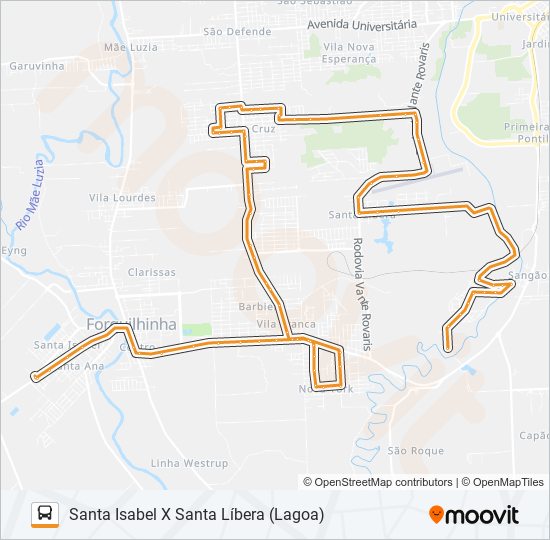 Mapa da linha 105J. SANTA LÍBERA VIA O.NEGRO/S.CRUZ/S.LÍBERA/CIDADE ALTA de ônibus