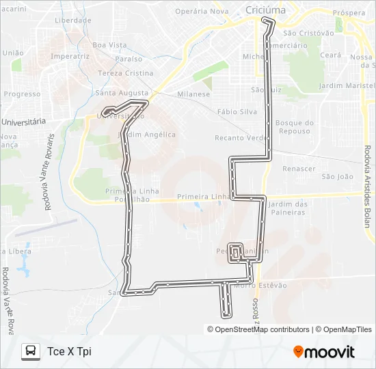 505B TCE /1ª LINHA /PEDRO ZANIVAN /JARDIM ESTEVES /SANGÃO /TPI Bus Line Map