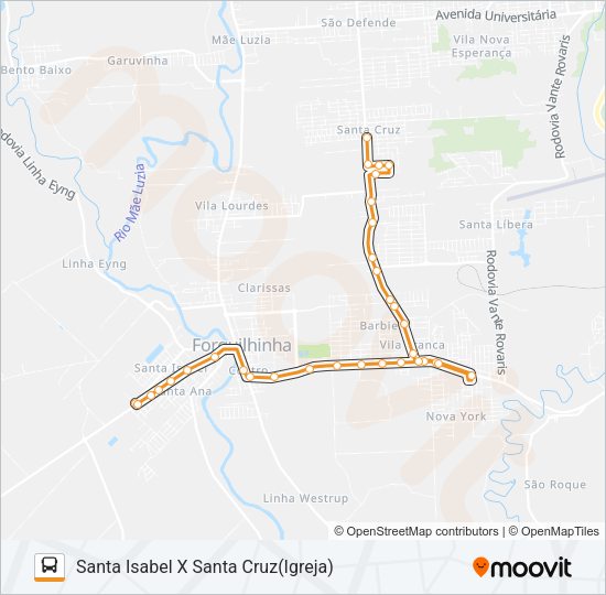 Mapa da linha 101D. SANTA CRUZ VIA VILA FRANCA /FELTRIN / JARDIM ELDORADO de ônibus