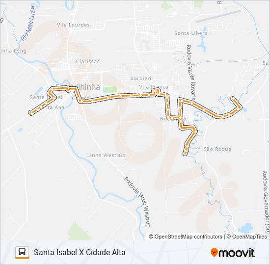 102D. CIDADE ALTA VIA ESCOLAS L. TRAMONTIN / NATALIO VASSOLER / OURO NEGRO bus Line Map