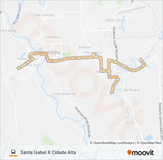 102D. CIDADE ALTA VIA ESCOLAS L. TRAMONTIN / NATALIO VASSOLER / OURO NEGRO Bus Line Map