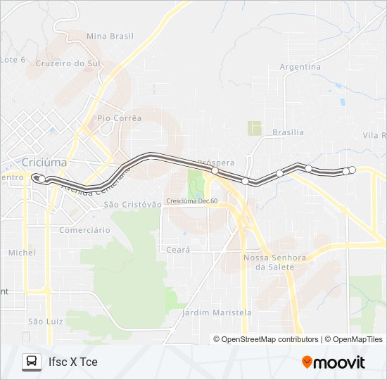 Mapa da linha 0226 IFSC X TCE de ônibus