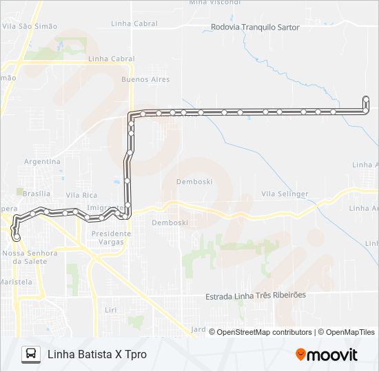 Mapa de 406B LINHA BATISTA VIA RODOVIA OTÁVIO DASSOLER de autobús