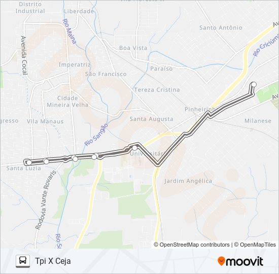 Mapa da linha 0319 TPI /SANTA LUZIA /TPI /CEJA de ônibus