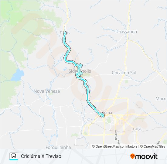 Mapa da linha 0185 CRIC.X TREVISO VIA SIDERÓPOLIS de ônibus