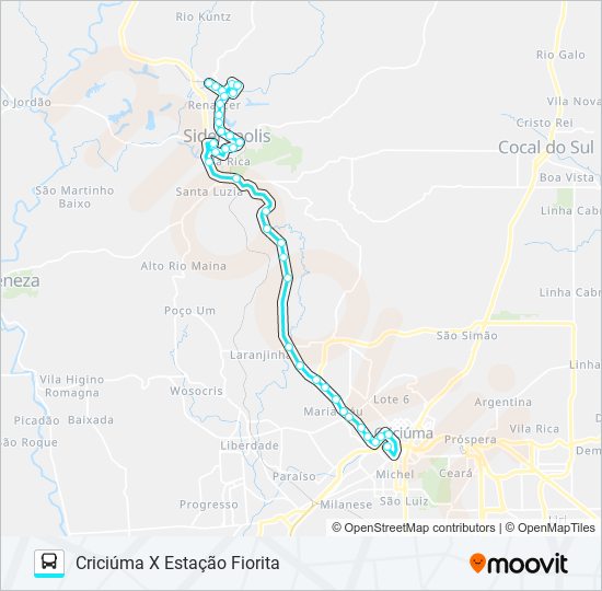 Mapa da linha 0188 CRIC.X SIDERÓPOLIS VIA SÃO JORGE / ESTAÇÃO FIORITA de ônibus