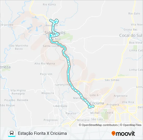 0188 CRIC.X SIDERÓPOLIS VIA SÃO JORGE / ESTAÇÃO FIORITA Bus Line Map