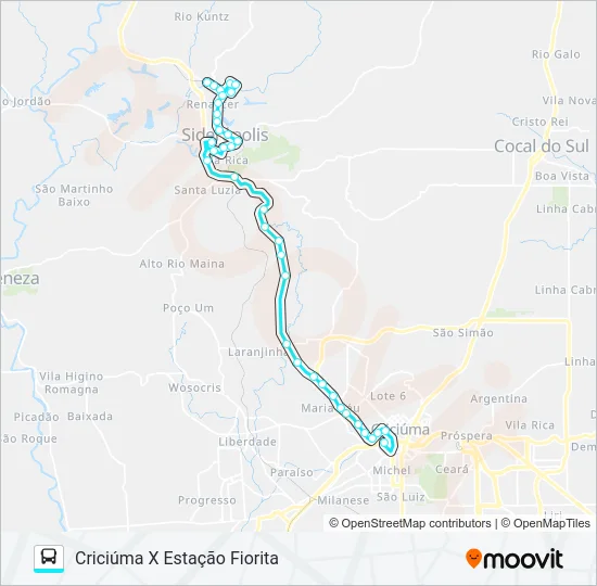 0188 CRIC.X SIDERÓPOLIS VIA SÃO JORGE / ESTAÇÃO FIORITA Bus Line Map