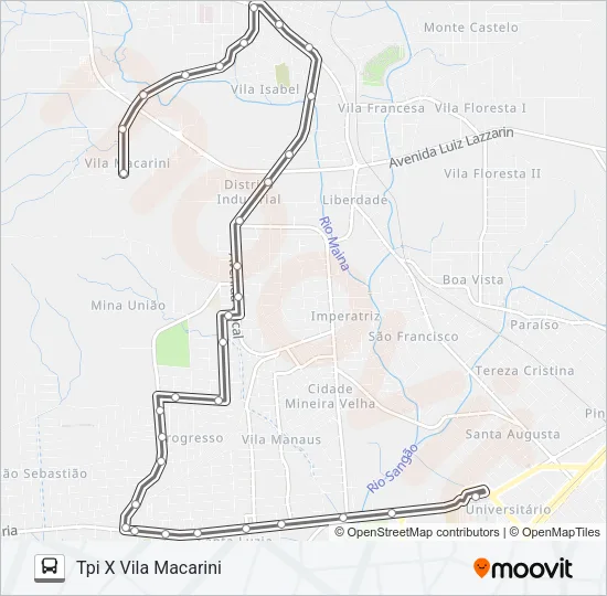 306B VILA MACARINI VIA JARDIM UNIÃO /RIO MAINA Bus Line Map