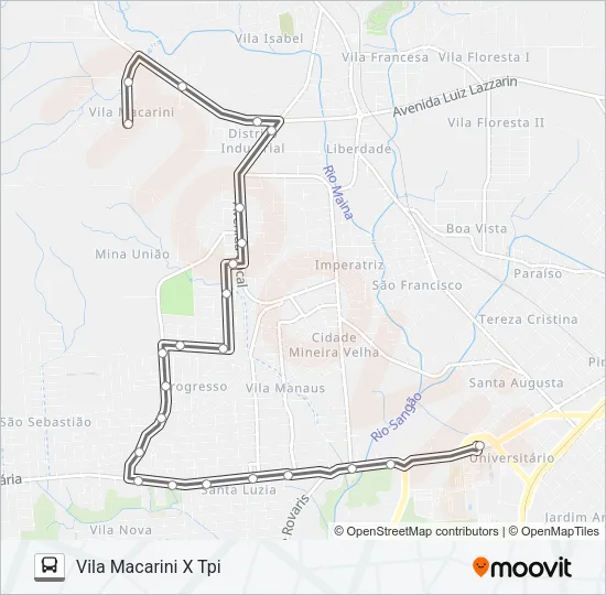 0306 VILA MACARINI VIA ANJO QUÍMICA /JARDIM UNIÃO Bus Line Map