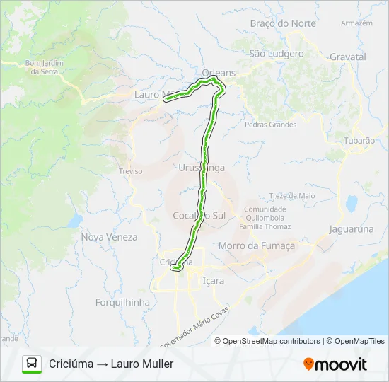396 CRICIÚMA / LAURO MULLER VIA ORLEANS Bus Line Map