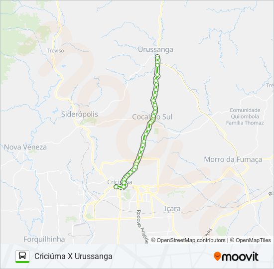 Mapa da linha 402 CRICIÚMA / URUSSANGA VIA COCAL DO SUL de ônibus