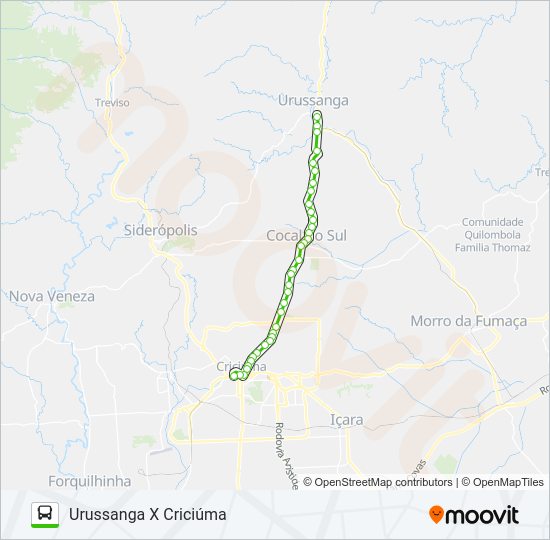 Mapa da linha 402 CRICIÚMA / URUSSANGA VIA COCAL DO SUL de ônibus