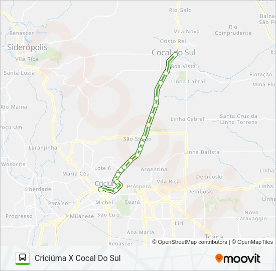 402 CRICIÚMA / URUSSANGA VIA COCAL DO SUL Bus Line Map