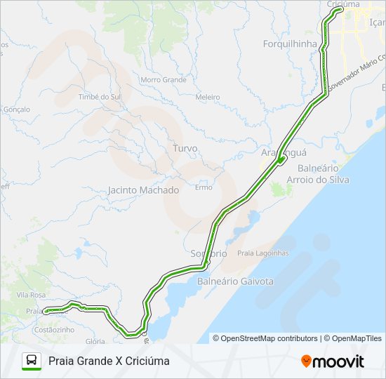 Mapa da linha 731 CRICIÚMA X PRAIA GRANDE VIA ARARANGUÁ / SOMBRIO de ônibus