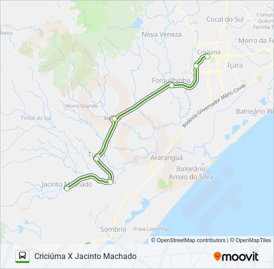 Mapa de 750 CRICIÚMA X JACINTO MACHADO VIA MELEIRO /TURVO /ERMO de autobús