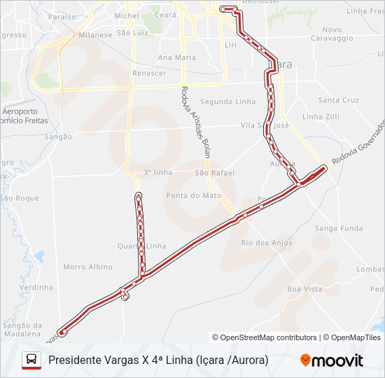 Mapa da linha 732 IÇARA X 4ª LINHA de ônibus