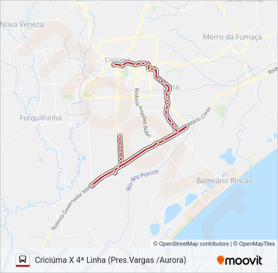 Mapa da linha 732 IÇARA X 4ª LINHA de ônibus