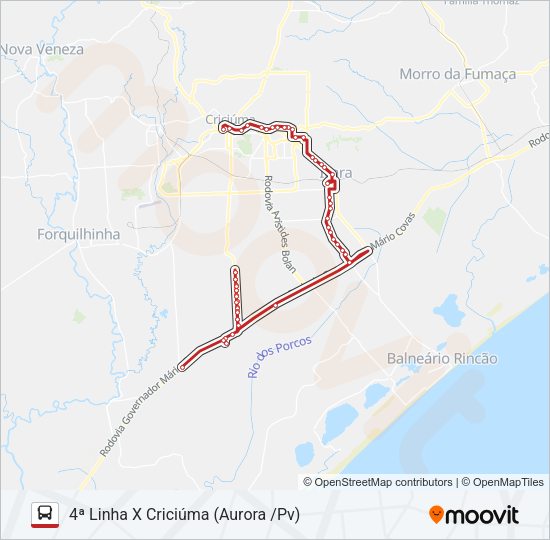 Mapa da linha 732 IÇARA X 4ª LINHA de ônibus