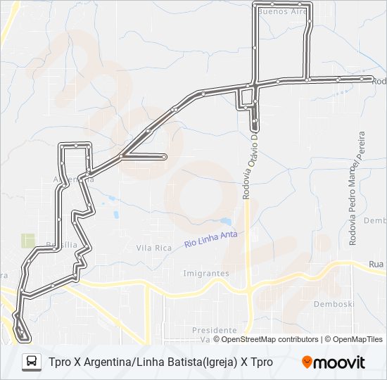 Mapa da linha 404B ARGENTINA VIA TOTALPLAST /LINHA BATISTA (IGREJA) de ônibus